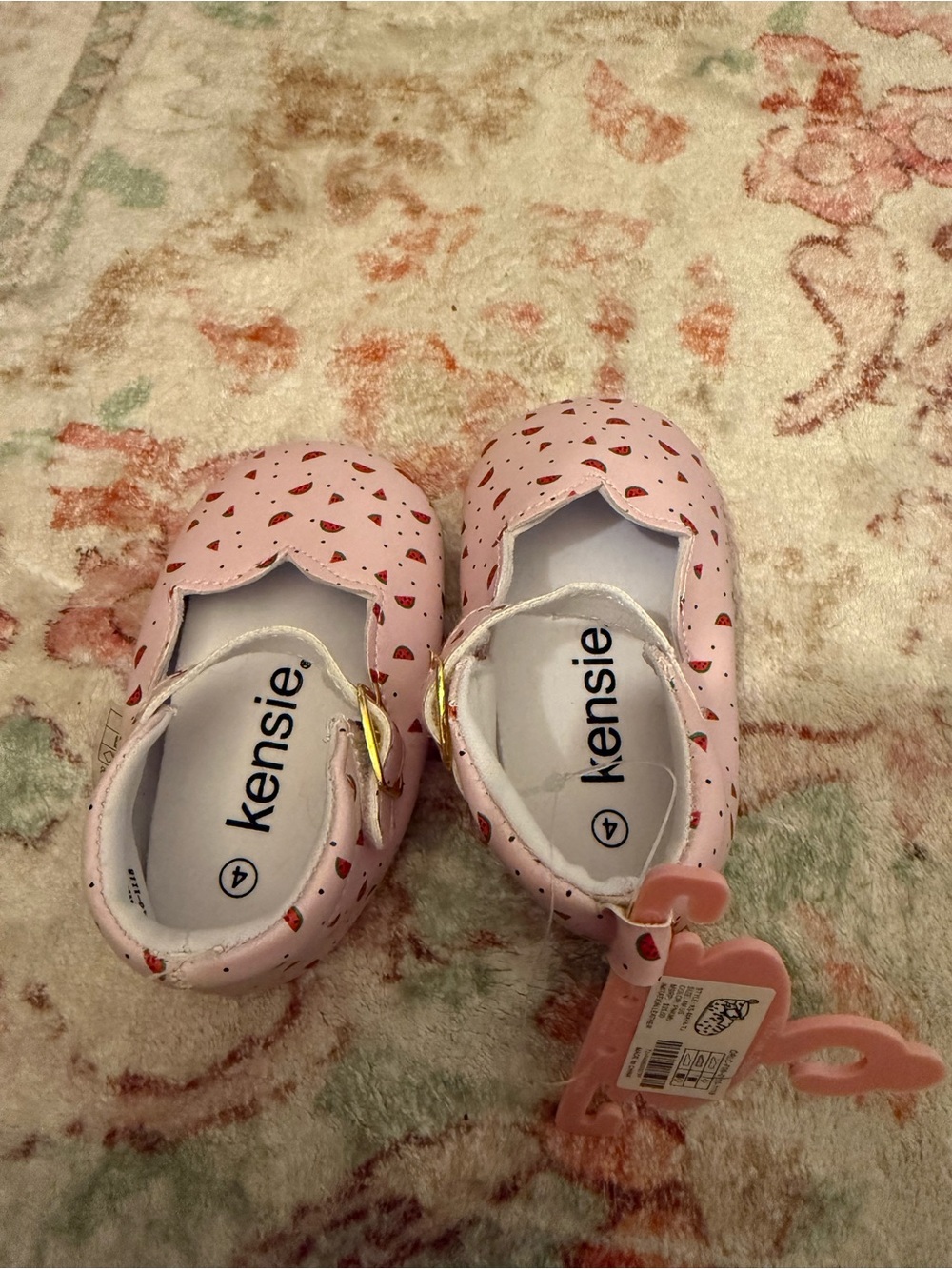 Kensie Pink Mary Jane Baby Shoes with Strawberry Print